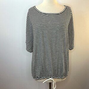 Max Studio Women's Black Ivory Striped Drawstring Waist Top - Size 2X - NWT $98